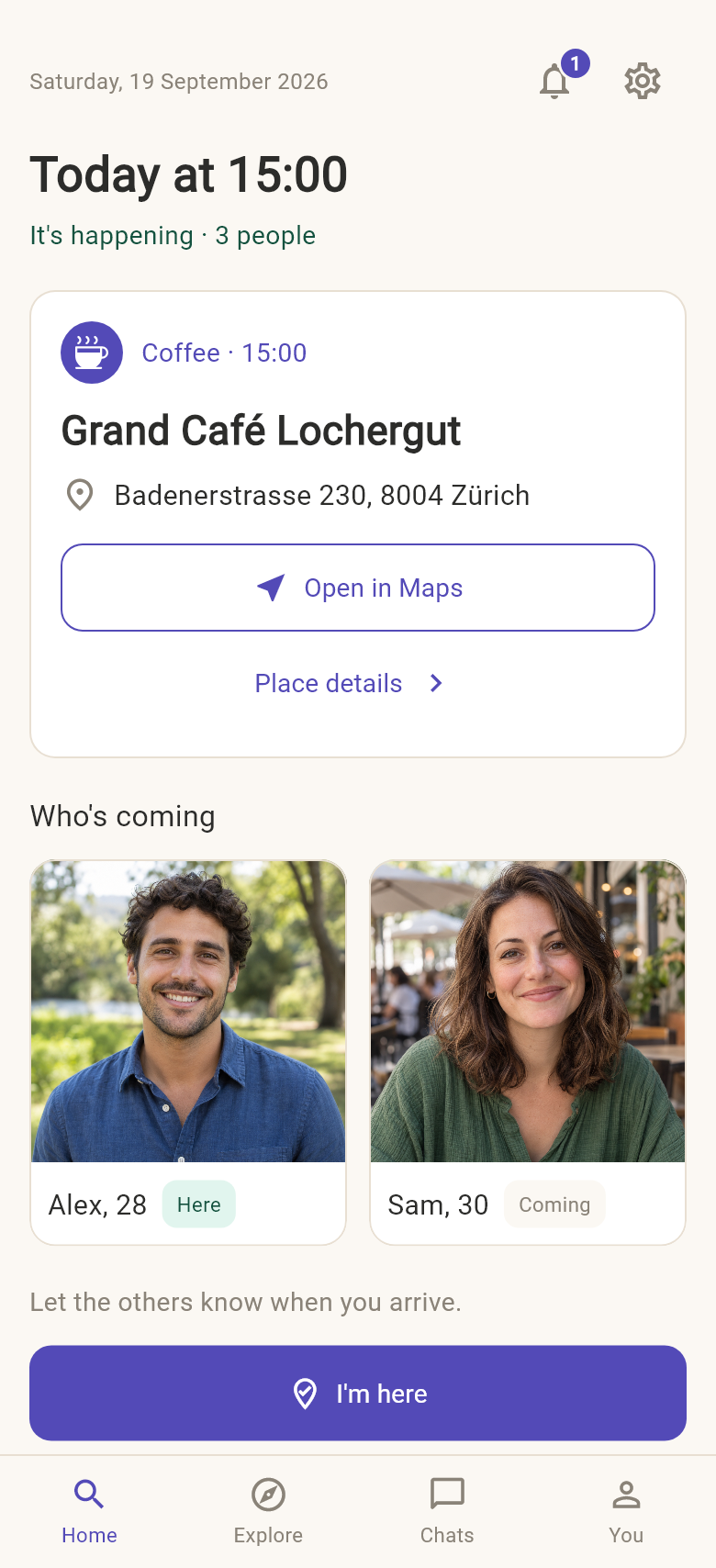Sawa meetup-day preview: café address, directions, who is coming and the I'm here button
